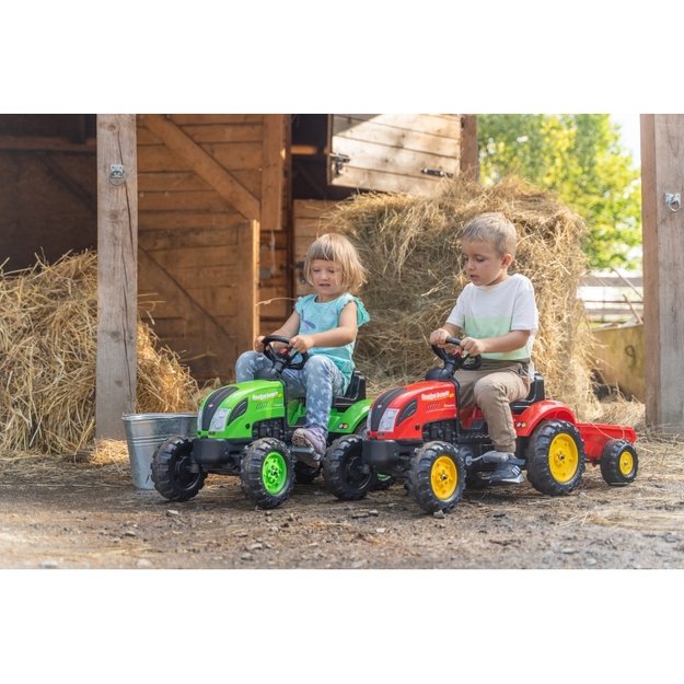 Pedalais minamas traktorius su priekaba, žalias, FALK Country Farmer