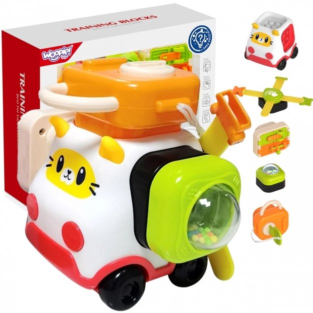 Montessori manipuliacinis automobilis katinas, oranžinis, Woopie Baby