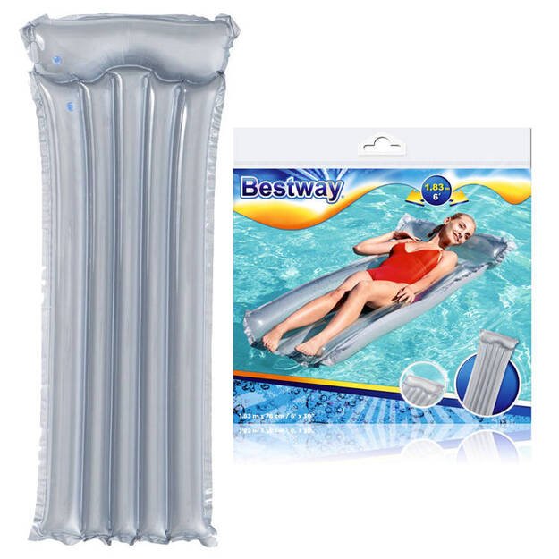 Pripučiamas plaukimo čiužinys 183 cm x 76 cm, Bestway Beach Deluxe, pilkas